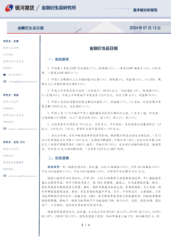 金融衍生品日报