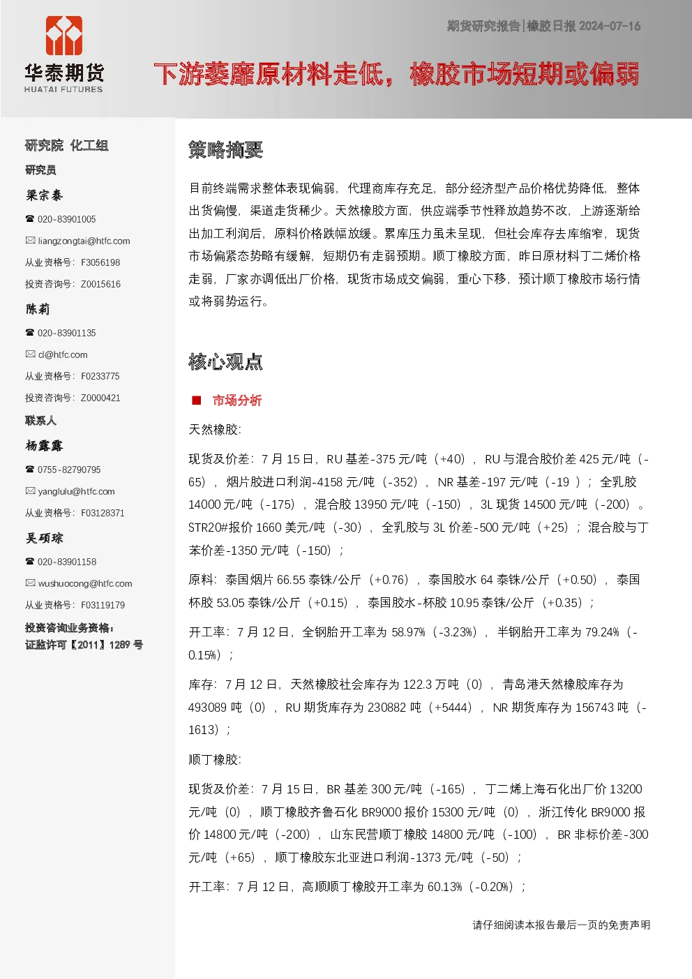 橡胶日报：下游萎靡原材料走低，橡胶市场短期或偏弱