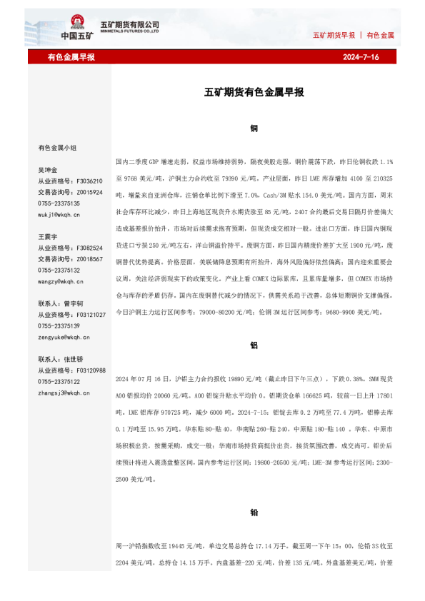 有色金属早报