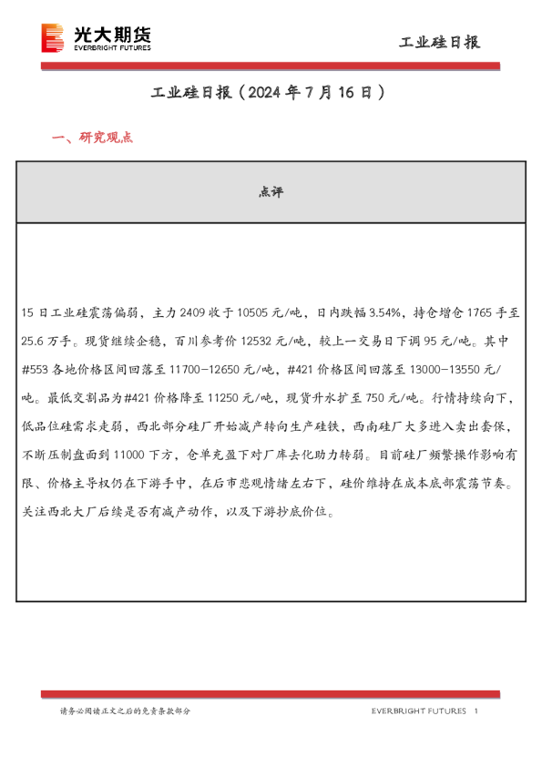 工业硅日报