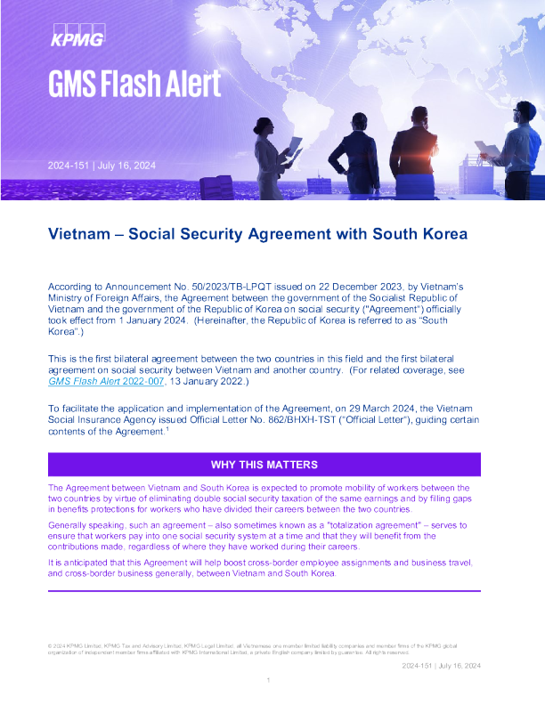 越南与韩国签订社会保障协定