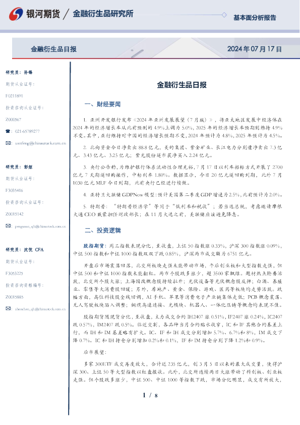 金融衍生品日报