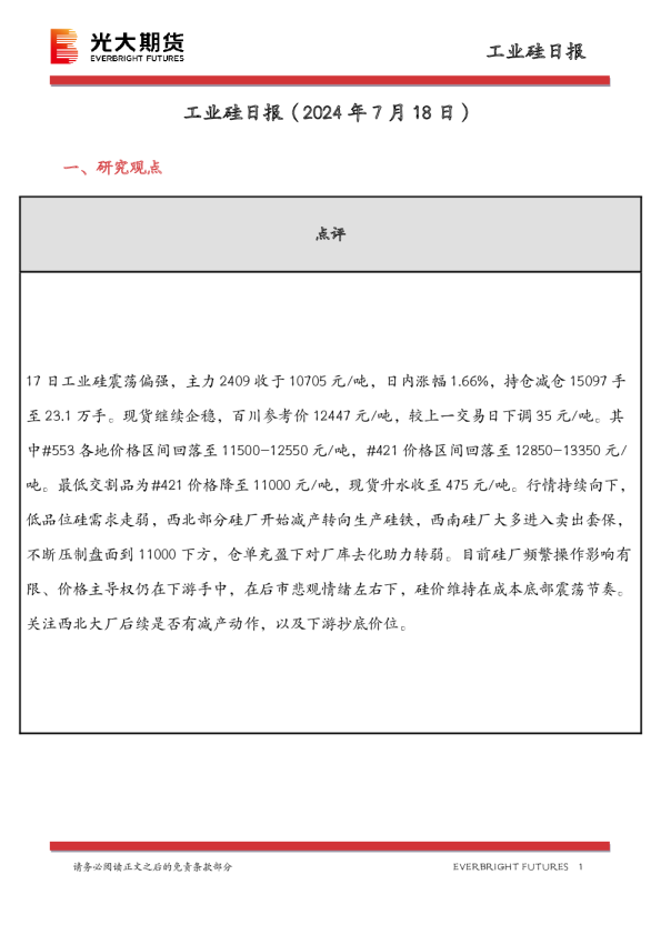 工业硅日报