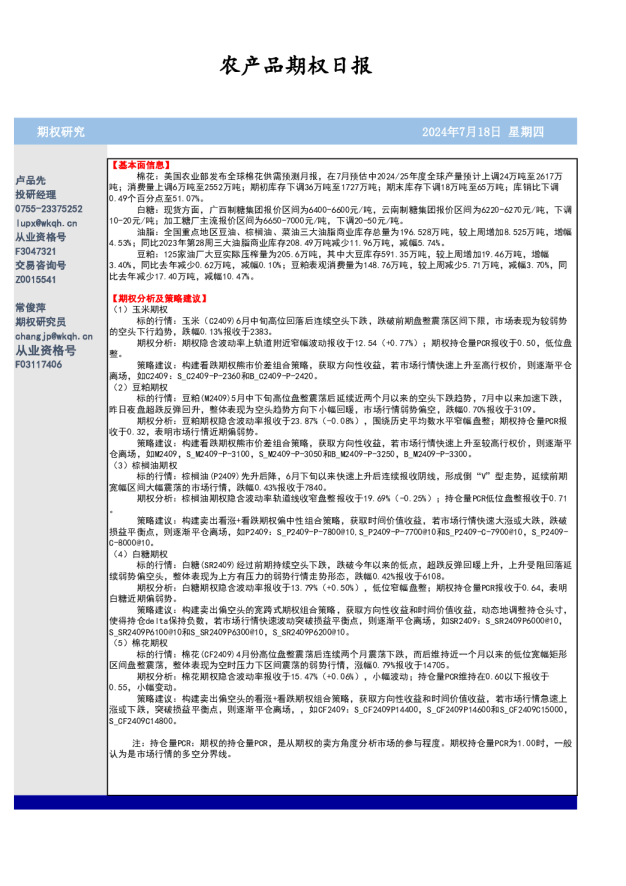 农产品期权日报