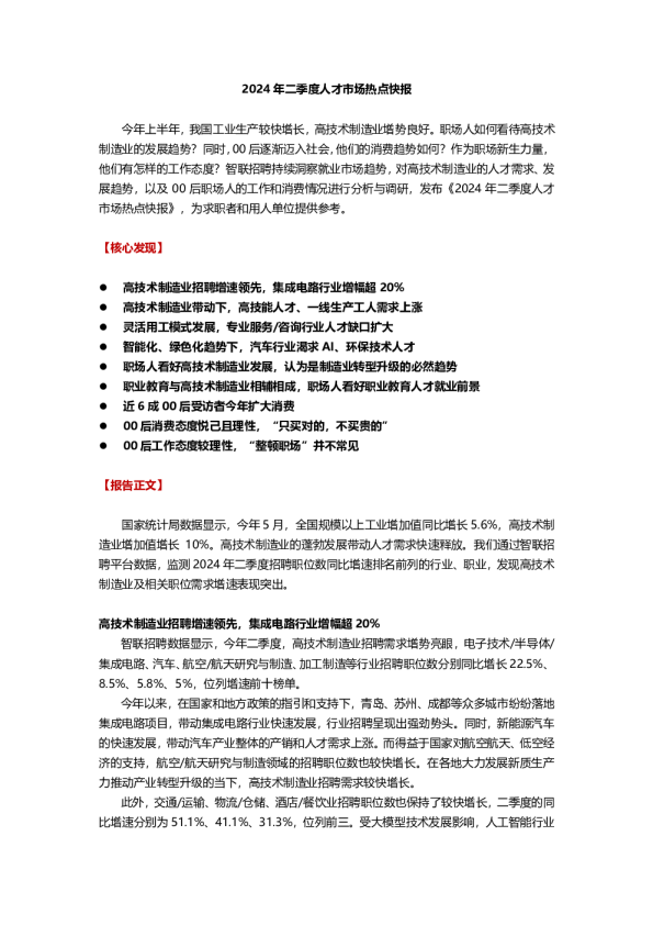 2024年二季度人才市场热点快