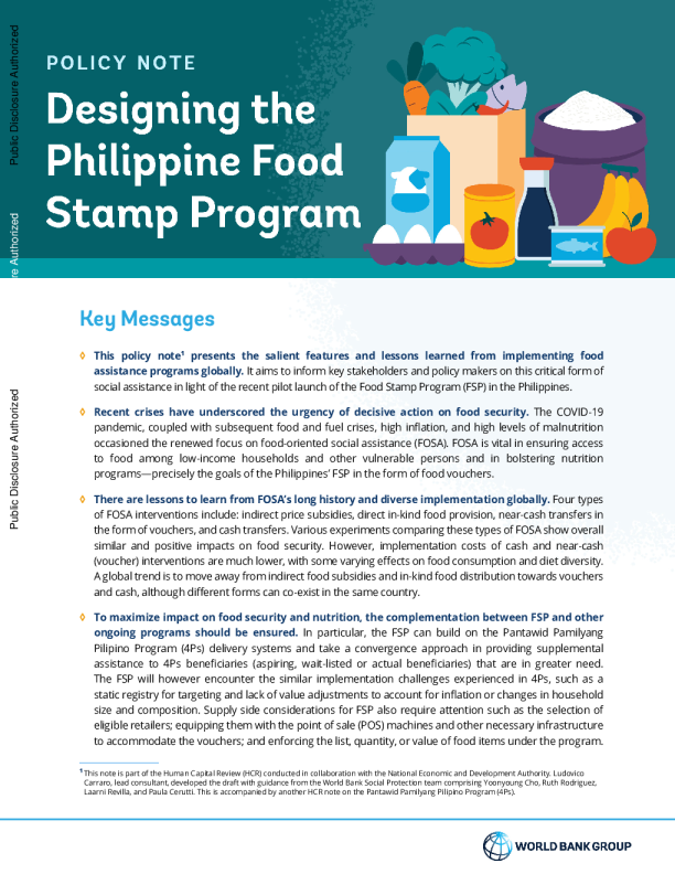 设计菲律宾食品券计划：政策说明2024