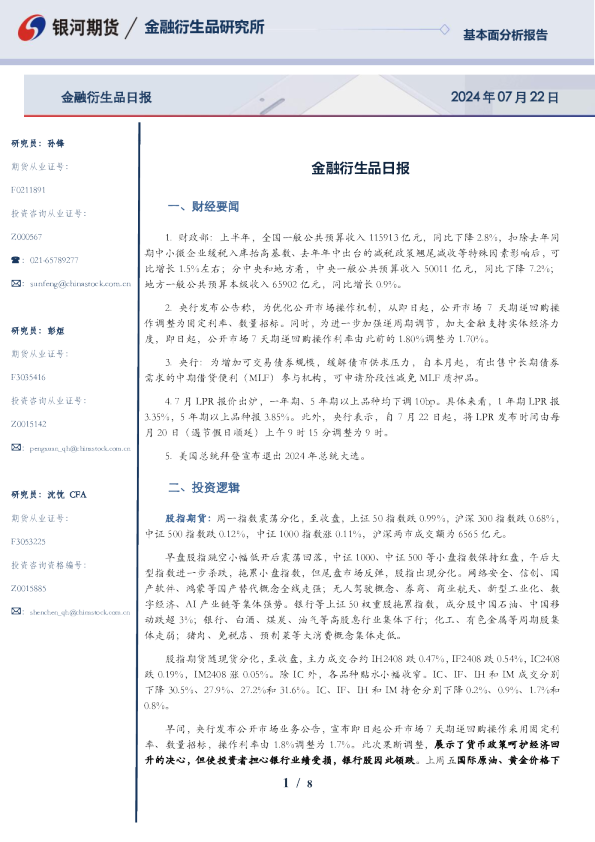 金融衍生品日报