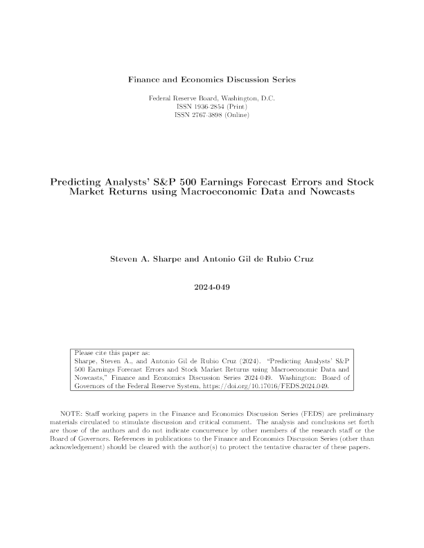 The Federal Reserve utilizes macroeconomic data and Nowcast to forecast the Standard & Poor's 500 earnings forecast errors and stock market returns for 2024.