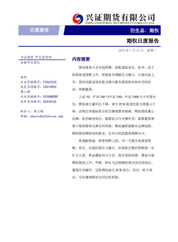 兴证期货期权日度报告