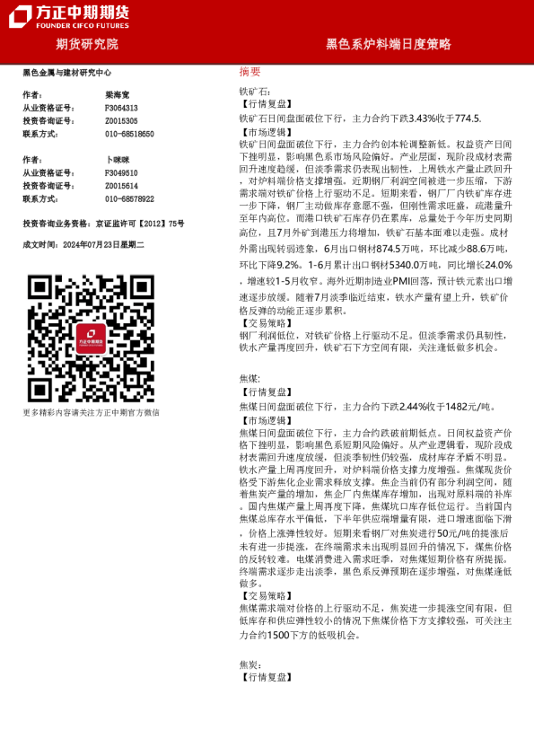 黑色系炉料端日度策略