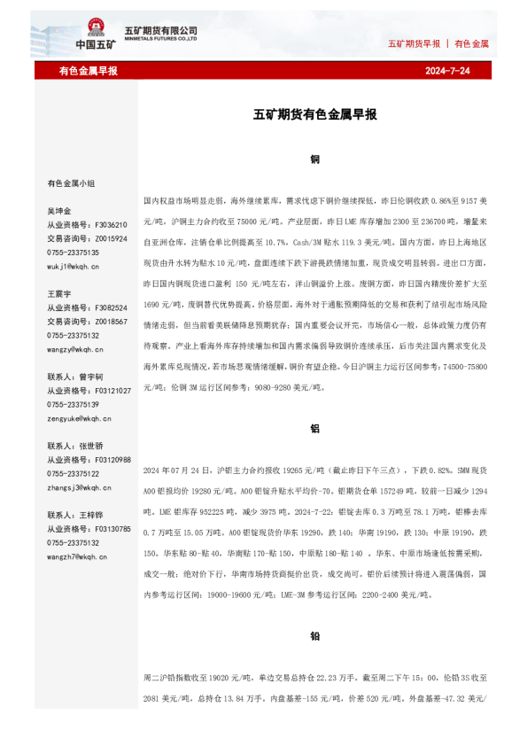有色金属早报