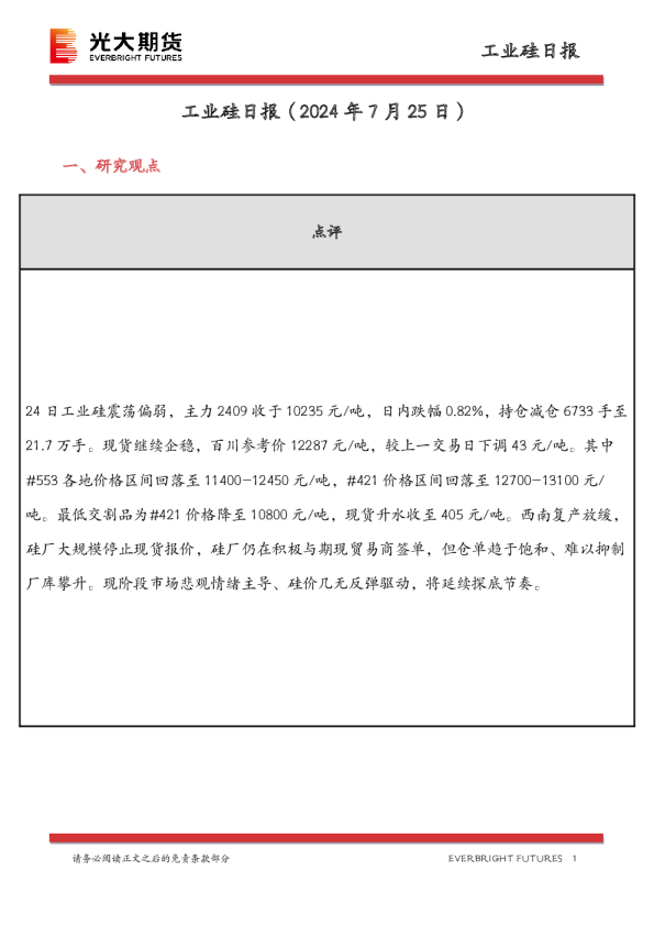 工业硅日报