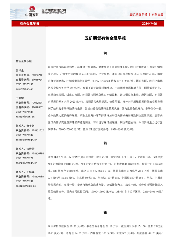 有色金属早报