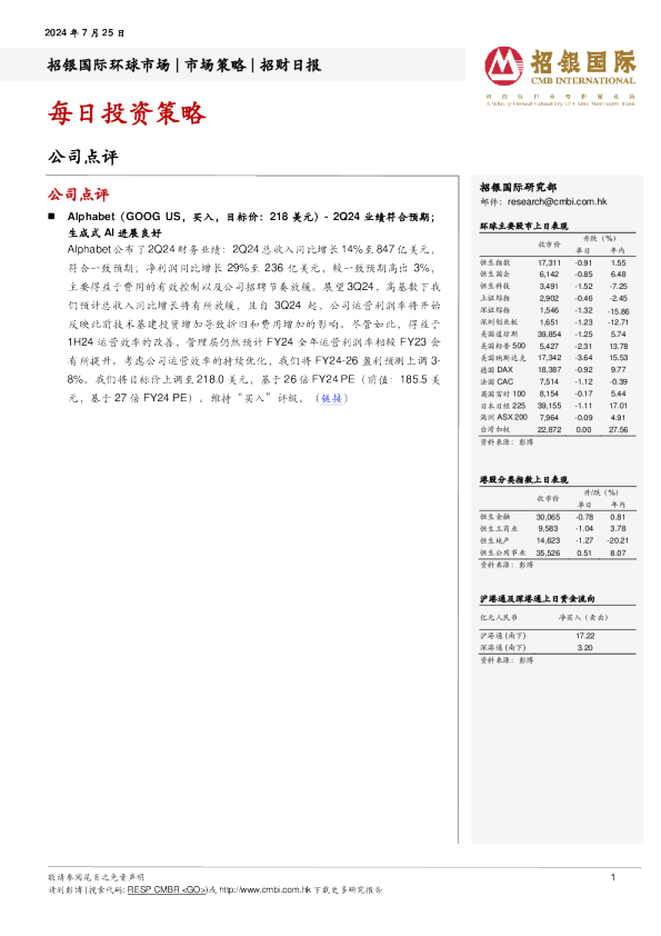 招银国际每日投资策略