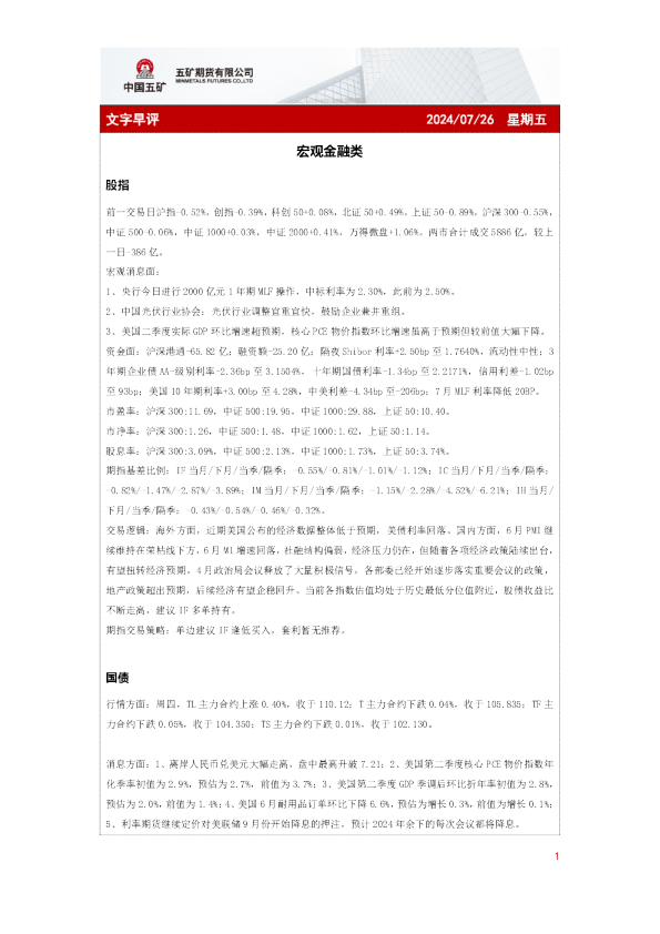五矿期货文字早评