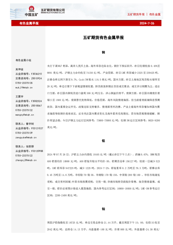 五矿期货早报有色金属