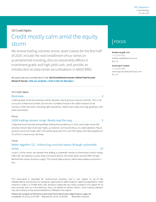 巴克莱 _ 美国 _ 信贷 _ 阿尔法 _ 信贷 _ 大部分 _ 平静 _ 股票 _ 风暴