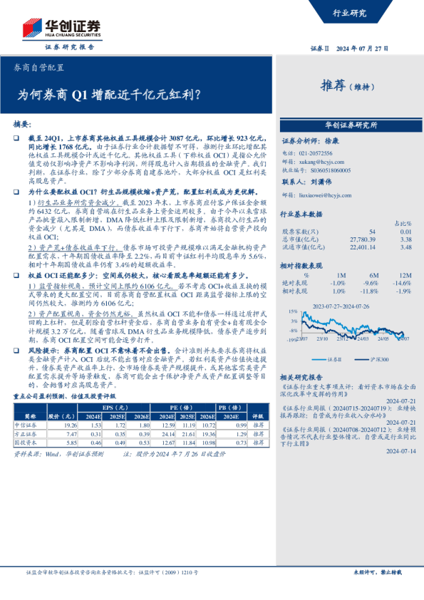 券商自营配置：为何券商Q1增配近千亿元红利？