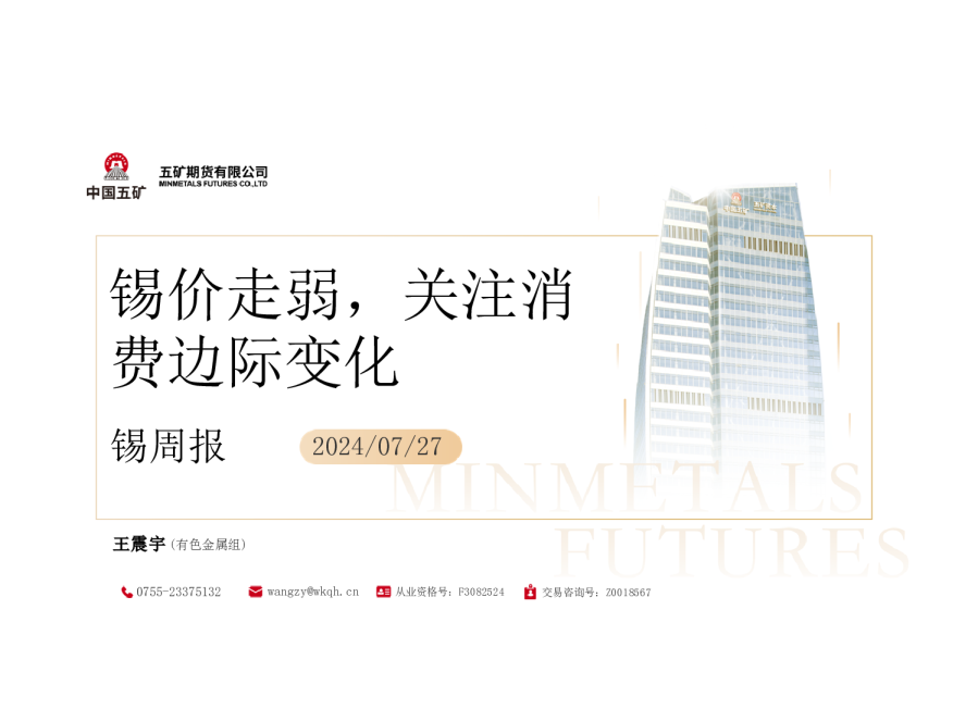 锡周报：锡价走弱，关注消费边际变化