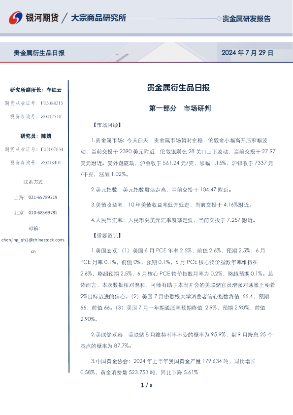 贵金属衍生品日报