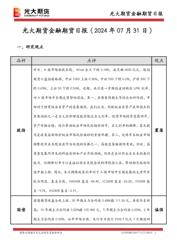 光大期货金融期货日报
