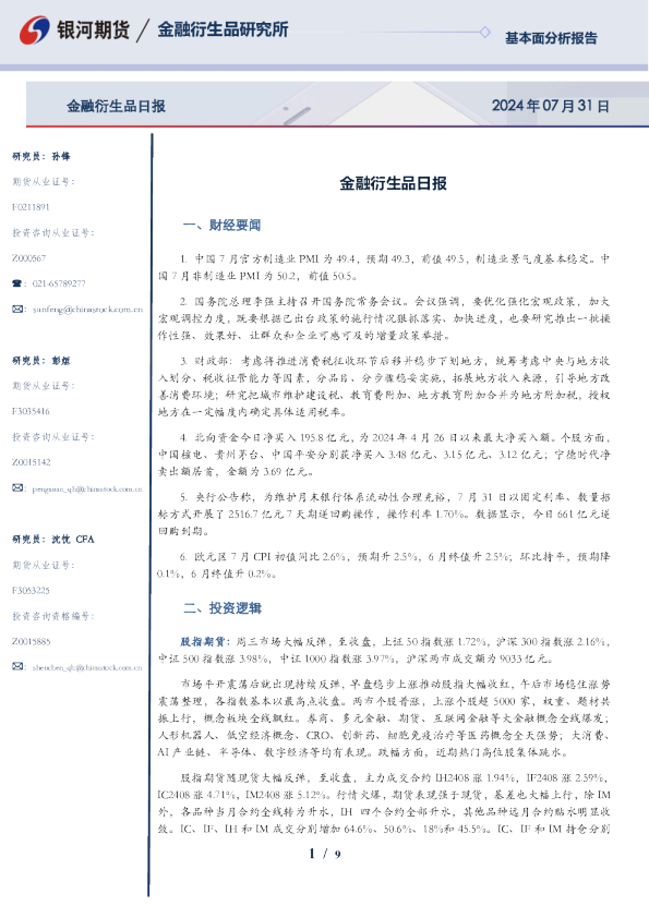 金融衍生品日报
