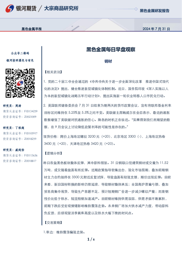黑色金属每日早盘观察