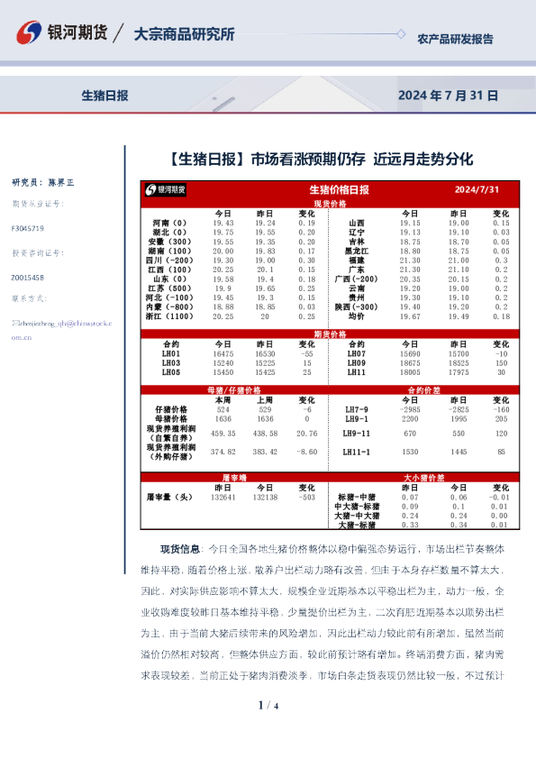银河期货生猪日报
