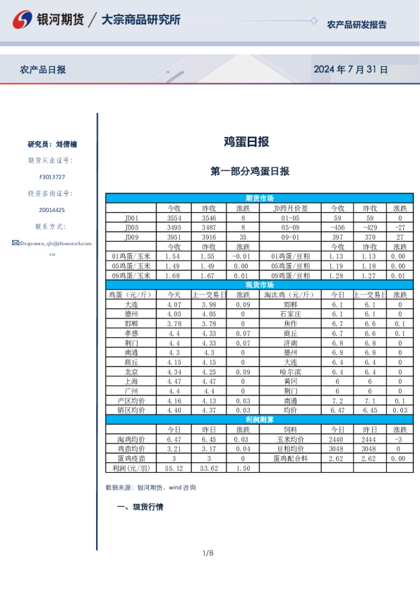 银河期货鸡蛋日报