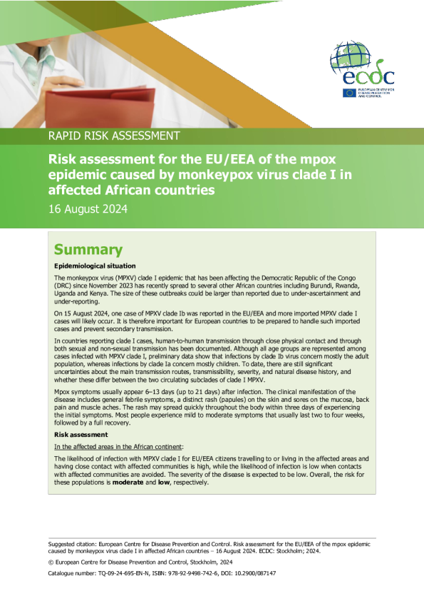 欧洲疾病控制中心欧洲经济区对接受事件非洲地区国家由虫鼠病 I 分支索引起的虫鼠流行病的风险评估