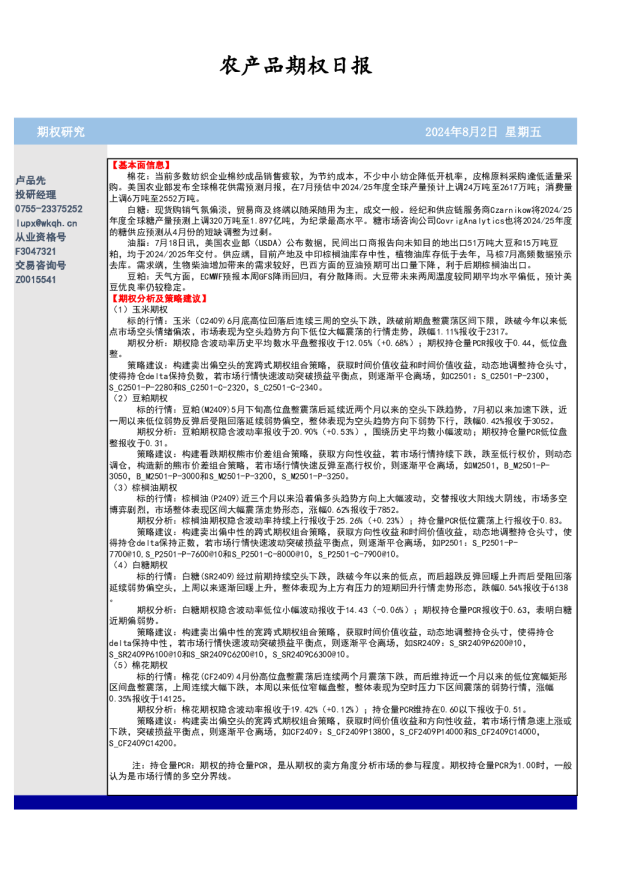农产品期权日报