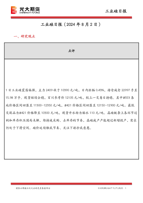 工业硅日报