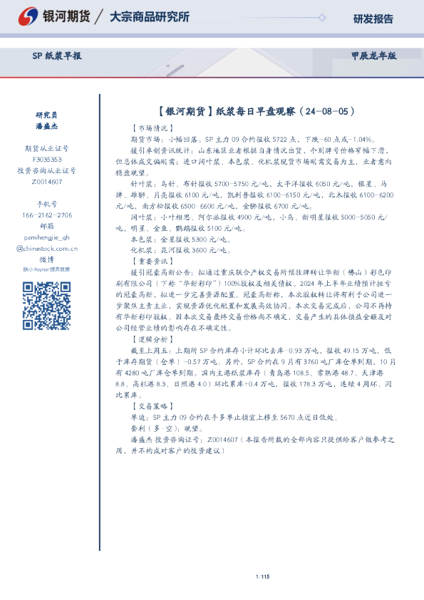 SP纸浆早报