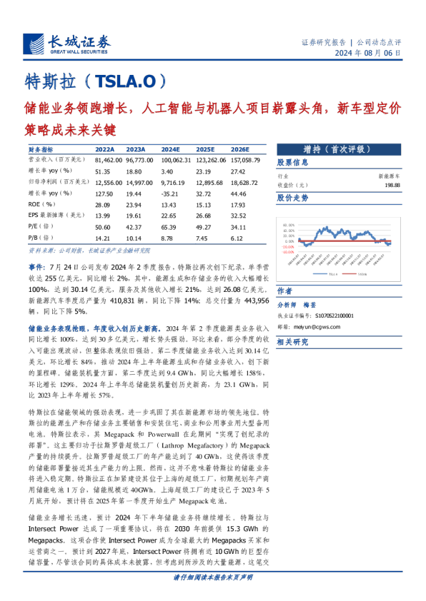 特斯拉：储能业务领跑增长，人工智能与机器人项目崭露头角，新车型定价策略成未来关键