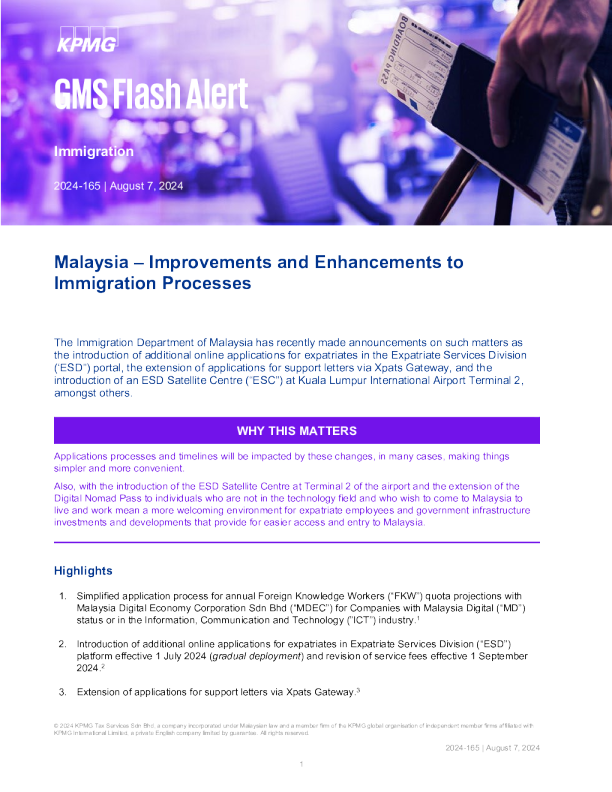 【毕马威全球】马来西亚 - 改善和加强移民程序