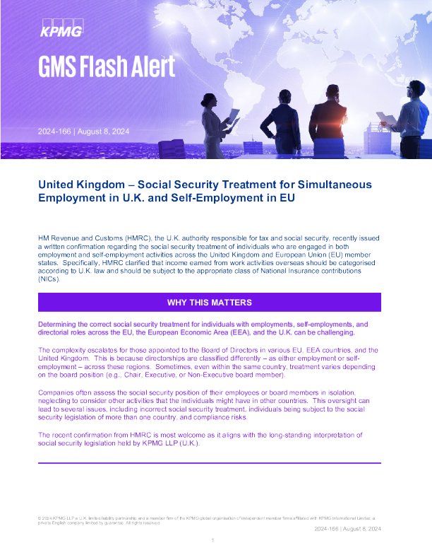 英国 - 英国同时就业和欧盟自雇的社会保障待遇