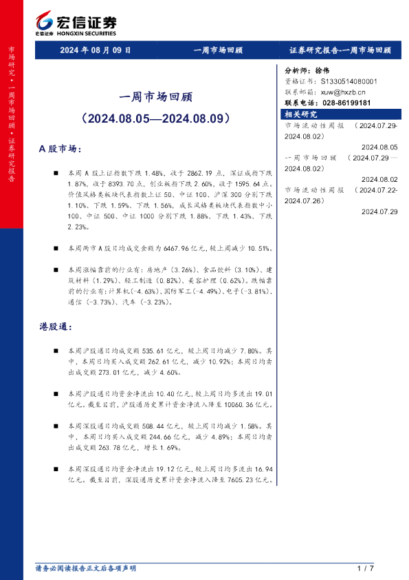宏信证券一周市场回顾