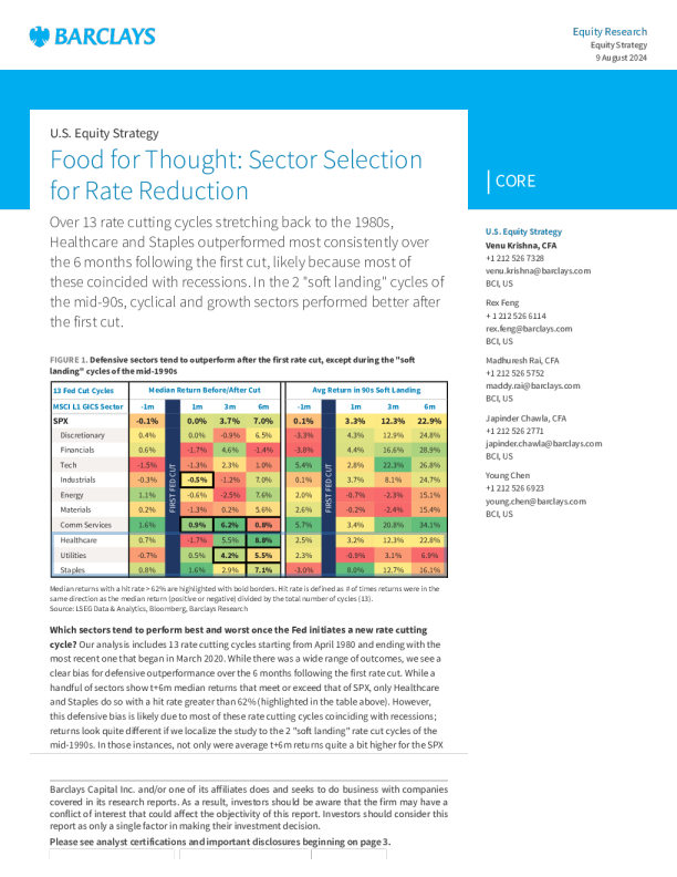 思考的食物 ： 降息的行业选择
