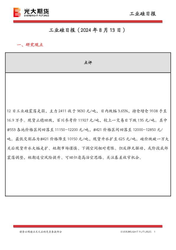 工业硅日报
