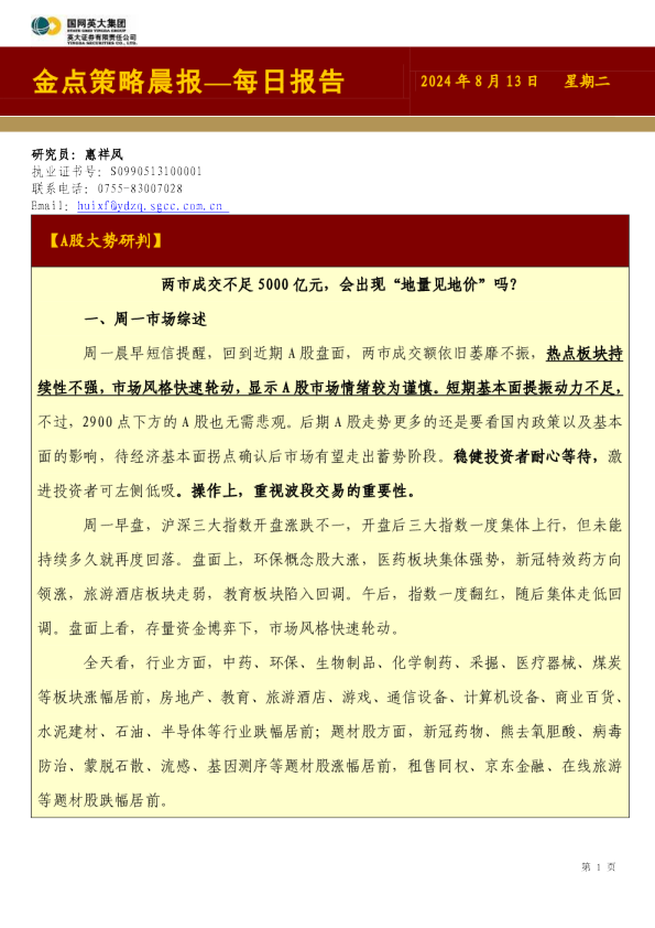 金点策略晨报—每日报告