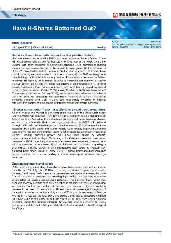 Have H~Shares Bottomed Out？