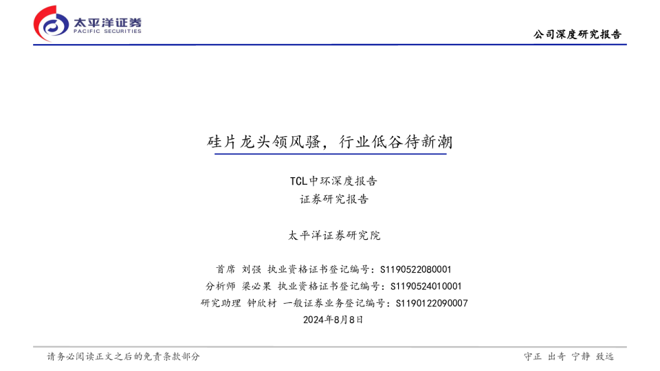 TCL中环深度报告：硅片龙头领风骚，行业低谷待新潮