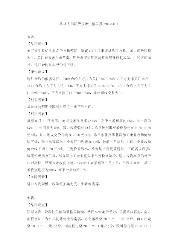 玉米生猪早报