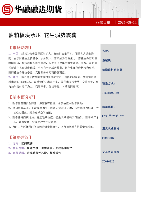 花生日报:油粕板块承压,花生弱势震荡