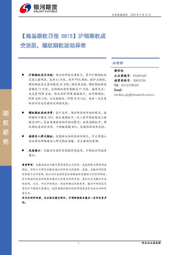 【商品期权日报】沪银期权成交活跃，螺纹期权波动异常