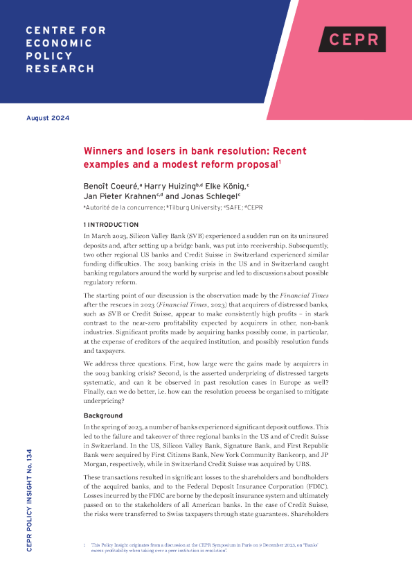 CEPR - 银行置的赢家和输家 ： 近近例的子和适度的改革建议