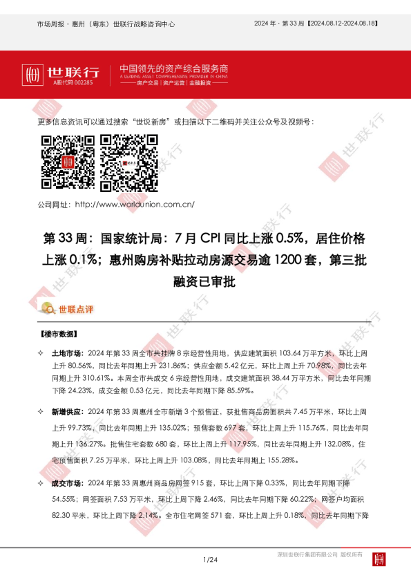 .19_惠州2024年第33周房地产市场周报