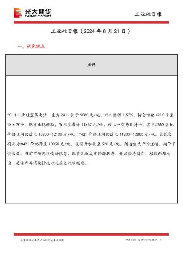工业硅日报