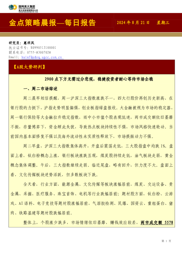 金点策略晨报—每日报告