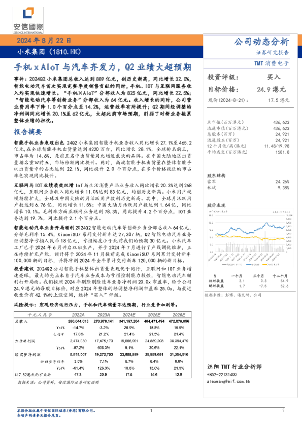手机xAIoT与汽车齐发力，Q2业绩大超预期